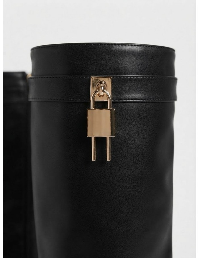 Botte Haute Talon Noire Cadenas Femme | Zerda