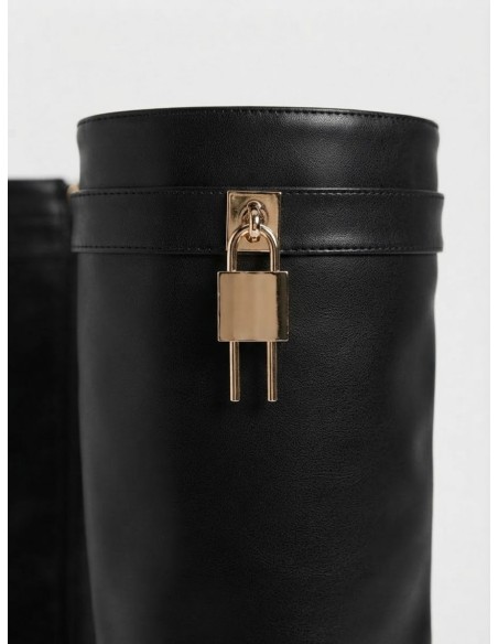 Botte Haute Talon Noire Cadenas Femme | Zerda