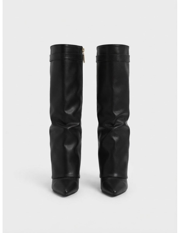 Botte Haute Talon Noire Cadenas Femme | Zerda