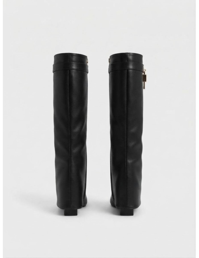 Botte Haute Talon Noire Cadenas Femme | Zerda