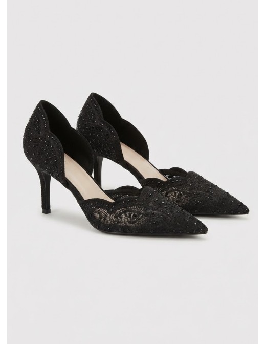 Escarpin D'Orsay Dentelle Noir Femme | Zerda