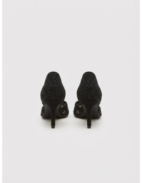 Escarpin D'Orsay Dentelle Noir Femme | Zerda