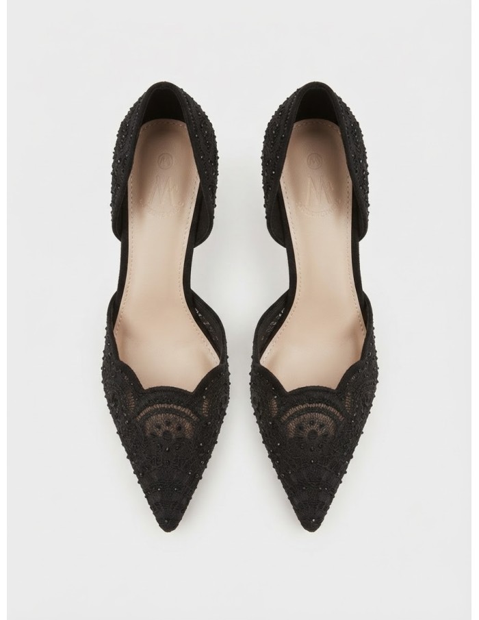 Escarpin D'Orsay Dentelle Noir Femme | Zerda