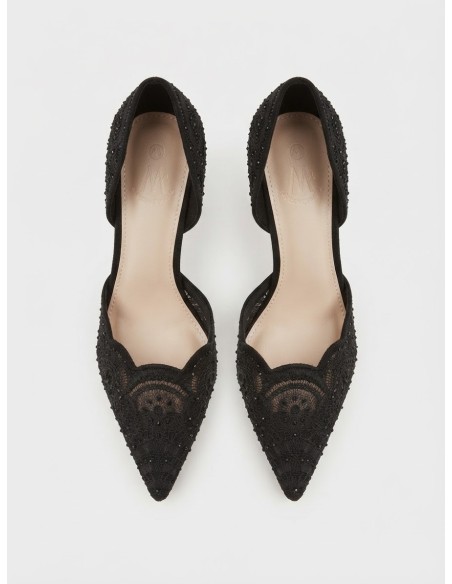 Escarpin D'Orsay Dentelle Noir Femme | Zerda
