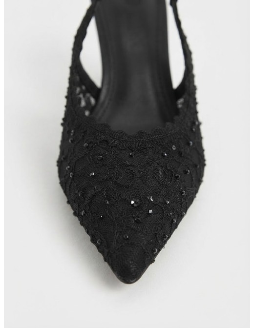 Escarpin Slingback Dentelle Noir Femme | Zerda 2