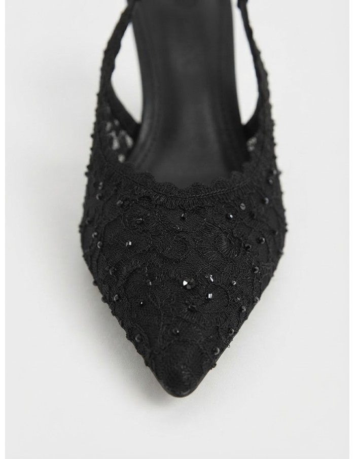 Escarpin Slingback Dentelle Noir Femme | Zerda