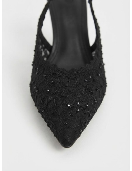 Escarpin Slingback Dentelle Noir Femme | Zerda