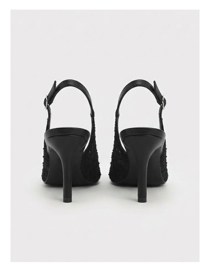 Escarpin Slingback Dentelle Noir Femme | Zerda