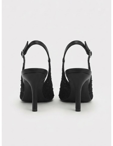 Escarpin Slingback Dentelle Noir Femme | Zerda