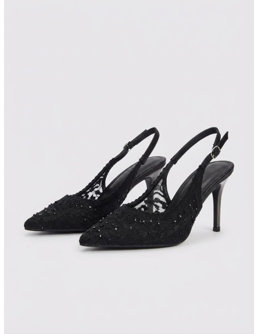 Escarpin Slingback Dentelle Noir Femme | Zerda