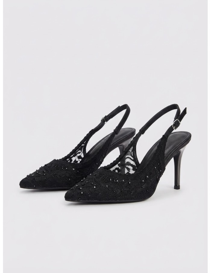 Escarpin Slingback Dentelle Noir Femme | Zerda