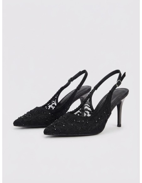 Escarpin Slingback Dentelle Noir Femme | Zerda