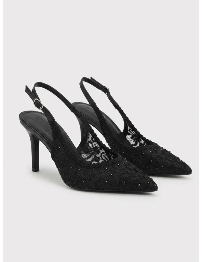 Escarpin Slingback Dentelle Noir Femme | Zerda