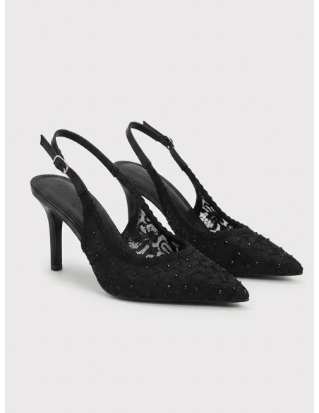 Escarpin Slingback Dentelle Noir Femme | Zerda