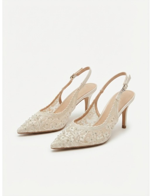 Escarpin Slingback Dentelle Ivoire Femme | Zerda