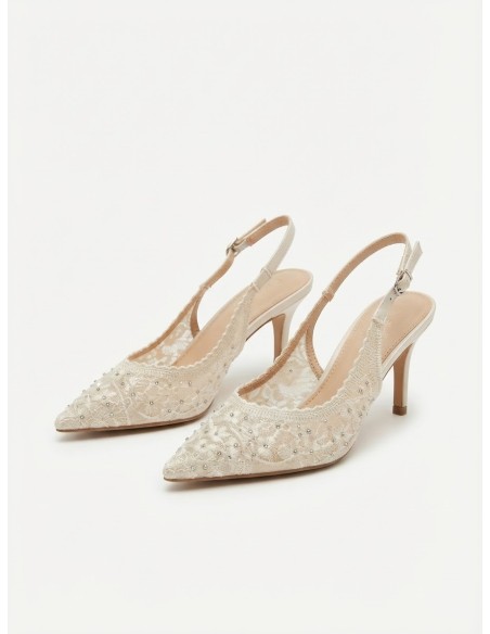 Escarpin Slingback Dentelle Ivoire Femme | Zerda