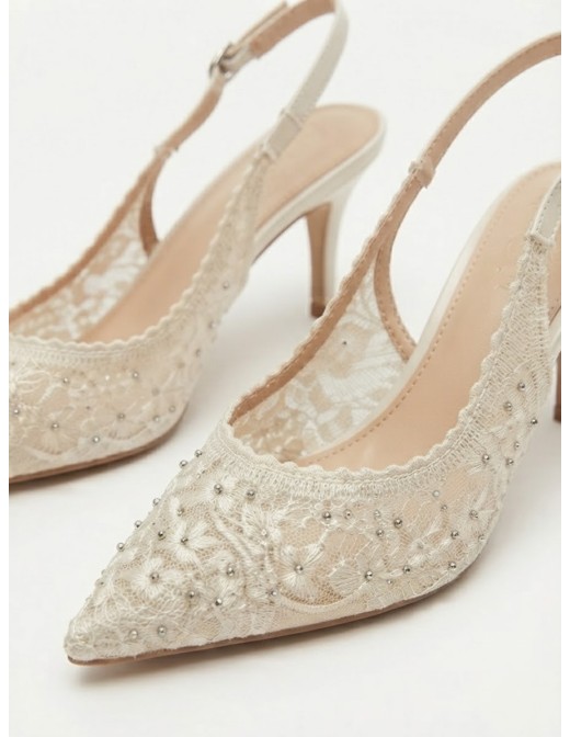 Escarpin Slingback Dentelle Ivoire Femme | Zerda 2