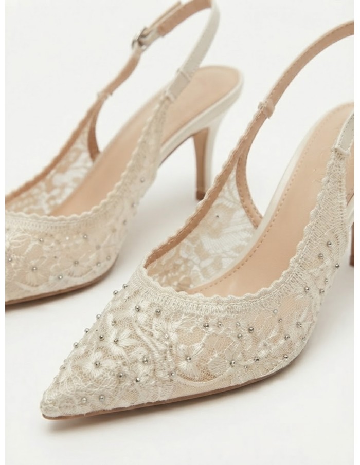 Escarpin Slingback Dentelle Ivoire Femme | Zerda