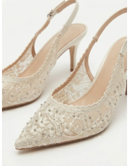 Escarpin Slingback Dentelle Ivoire Femme | Zerda