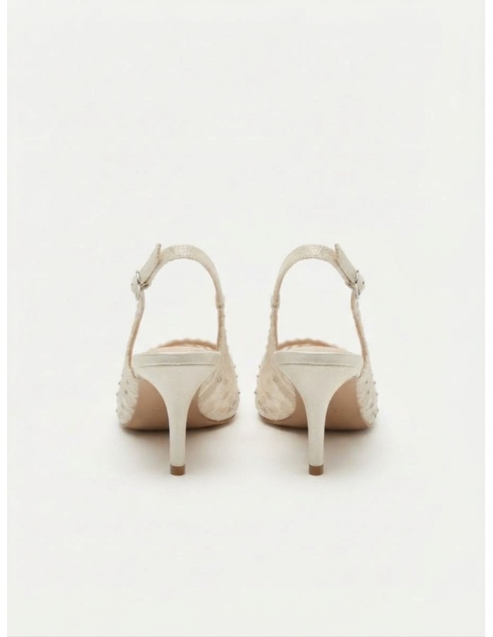 Escarpin Slingback Dentelle Ivoire Femme | Zerda