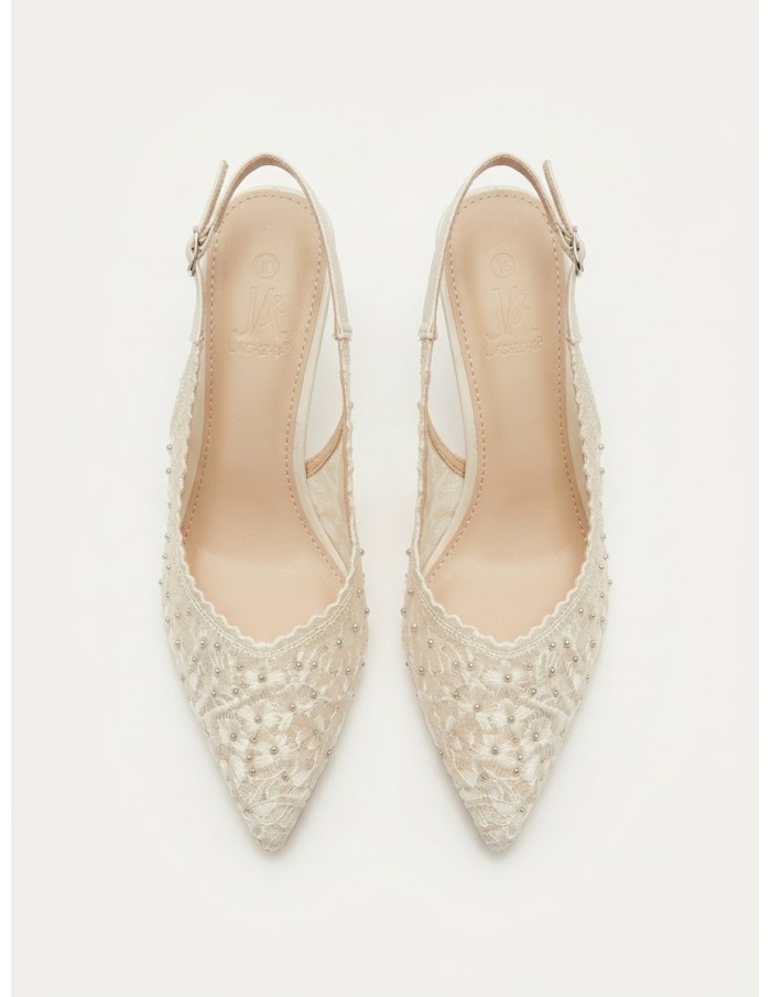 Escarpin Slingback Dentelle Ivoire Femme | Zerda