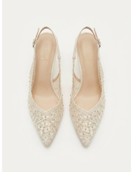 Escarpin Slingback Dentelle Ivoire Femme | Zerda