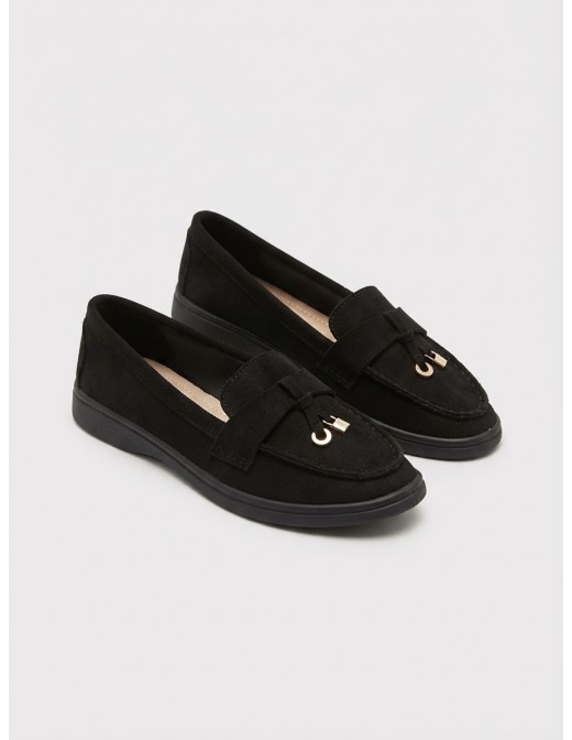 Mocassin Effet Daim Noir Noeud Bijou Femme | Zerda