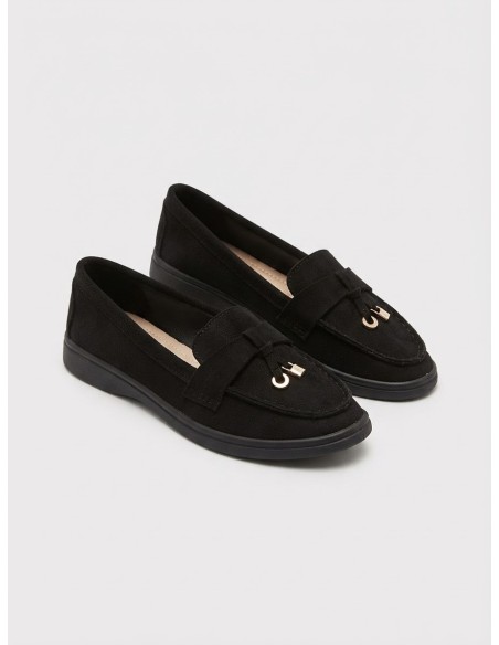 Mocassin Effet Daim Noir Noeud Bijou Femme | Zerda