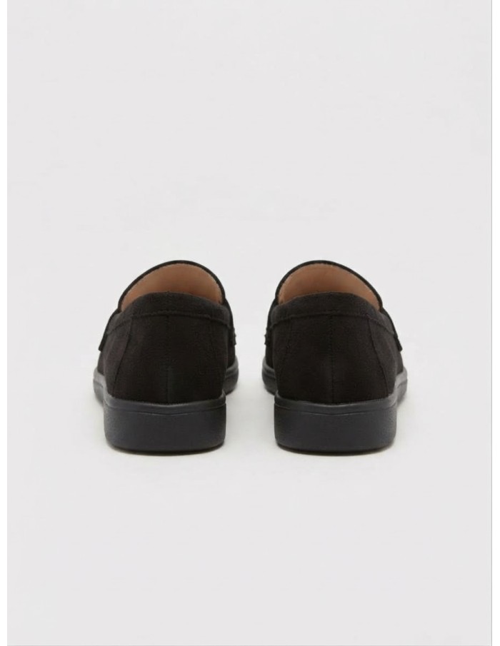 Mocassin Effet Daim Noir Noeud Bijou Femme | Zerda