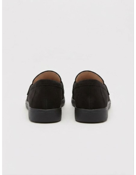 Mocassin Effet Daim Noir Noeud Bijou Femme | Zerda
