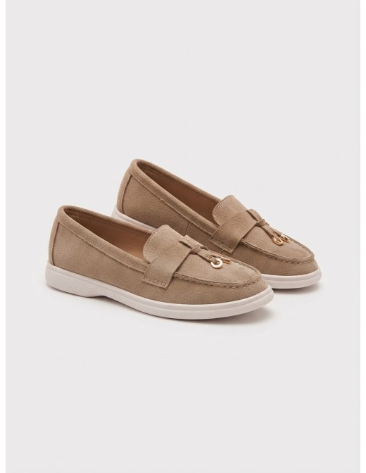 Mocassin Effet Daim Kaki Noeud Bijou Femme | Zerda