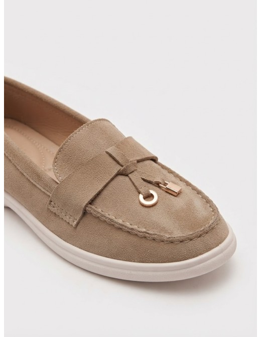 Mocassin Effet Daim Kaki Noeud Bijou Femme | Zerda 2