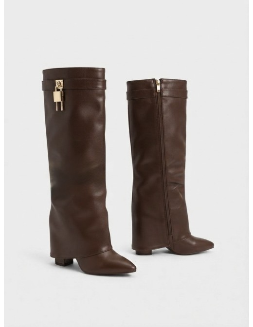 Botte Haute Talon Marron Cadenas Femme | Zerda