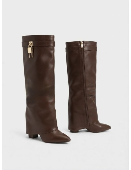 Botte Haute Talon Marron Cadenas Femme | Zerda