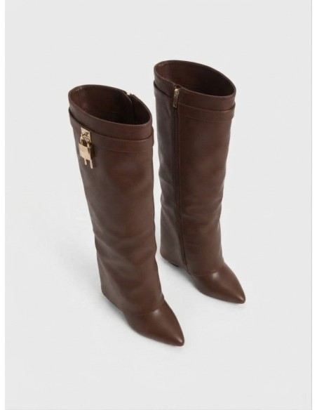 Botte Haute Talon Marron Cadenas Femme | Zerda
