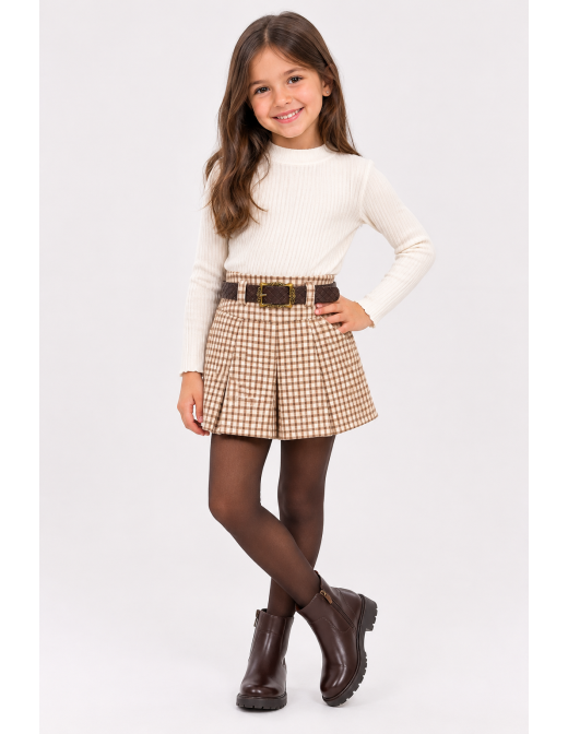 Jupe-Short À Carreaux Beige Fille 4-14 Ans | Zerda 2