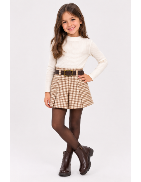 Jupe-Short À Carreaux Beige Fille 4-14 Ans | Zerda