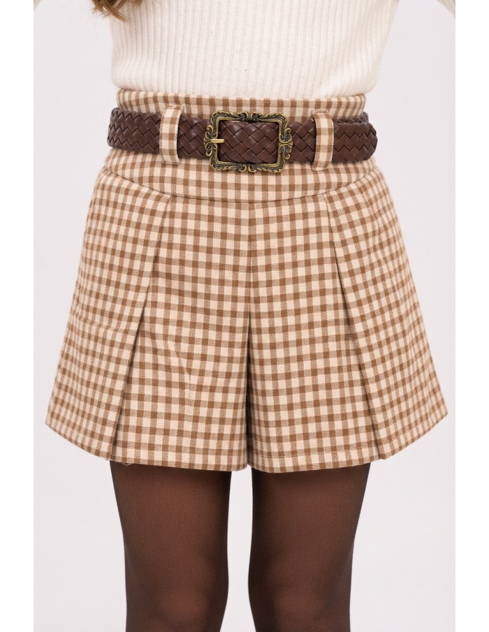Jupe-Short À Carreaux Beige Fille 4-14 Ans | Zerda