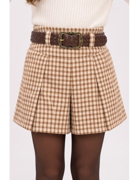 Jupe-Short À Carreaux Beige Fille 4-14 Ans | Zerda