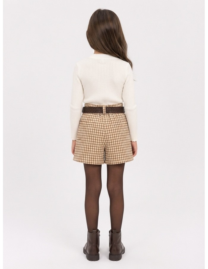 Jupe-Short À Carreaux Beige Fille 4-14 Ans | Zerda