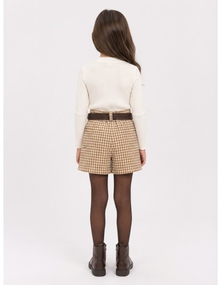Jupe-Short À Carreaux Beige Fille 4-14 Ans | Zerda