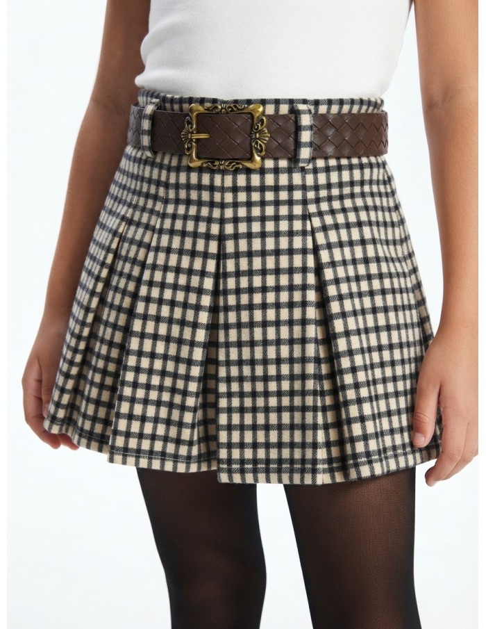 Jupe-Short À Carreaux Noire Fille 4-14 Ans | Zerda