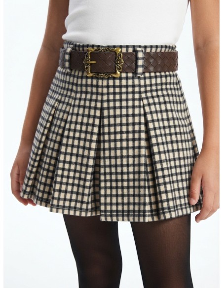 Jupe-Short À Carreaux Noire Fille 4-14 Ans | Zerda