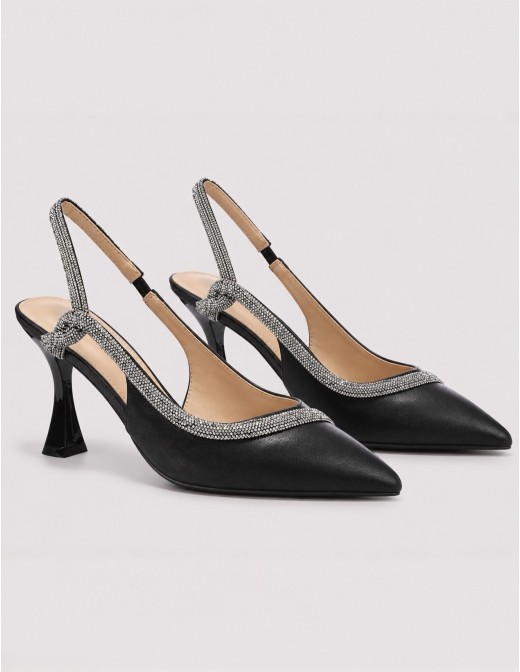 Escarpin Slingback Strass Noir Femme | Zerda