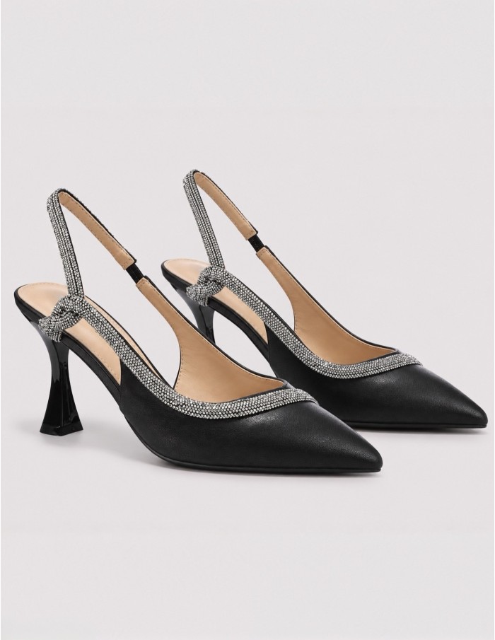 Escarpin Slingback Strass Noir Femme | Zerda
