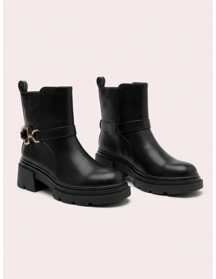 Bottine Plateforme Noire Bijou Doré Femme | Zerda