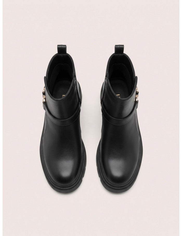 Bottine Plateforme Noire Bijou Doré Femme | Zerda
