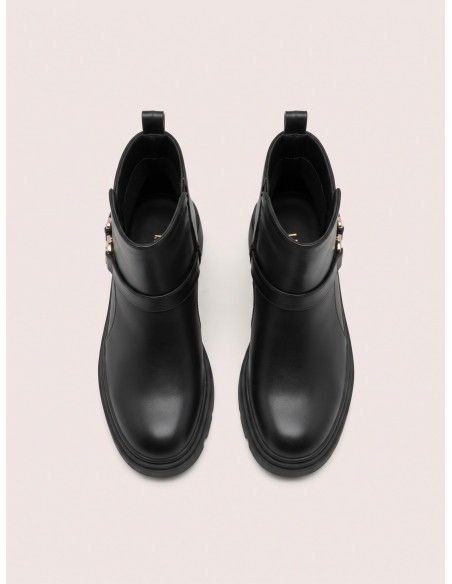Bottine Plateforme Noire Bijou Doré Femme | Zerda