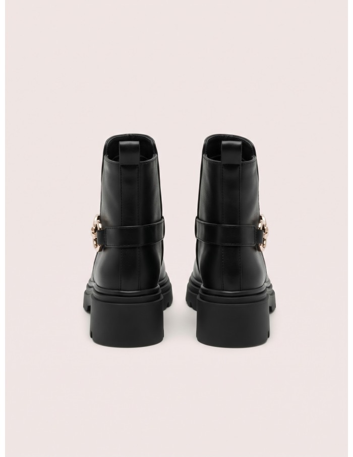 Bottine Plateforme Noire Bijou Doré Femme | Zerda