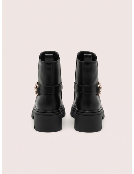 Bottine Plateforme Noire Bijou Doré Femme | Zerda